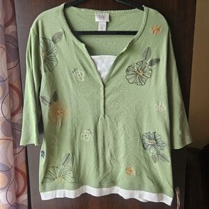 Baxter & Wells Green Floral Embroidered Blouse Size 1X
